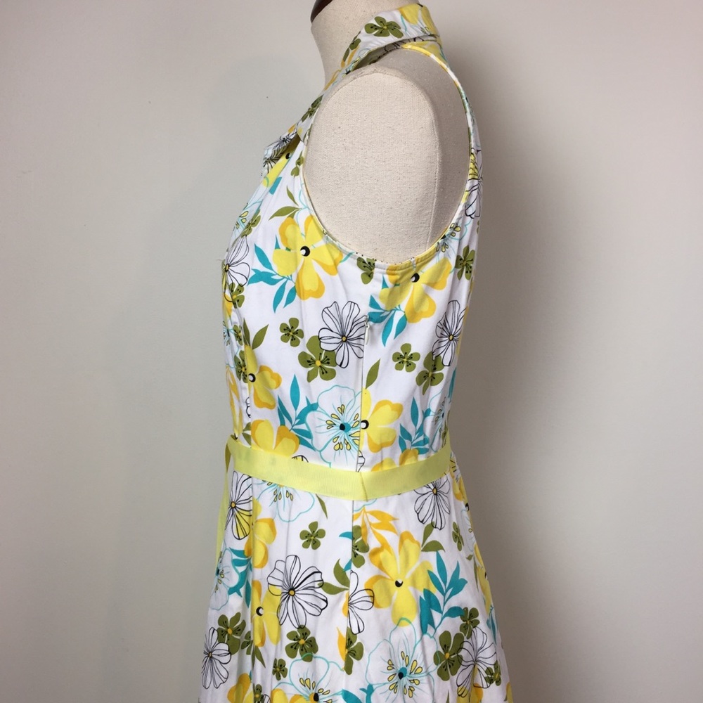 Yellow White Floral Fit & Flare Summer Dress Sleeveless Size 6 - Picture 6 of 10